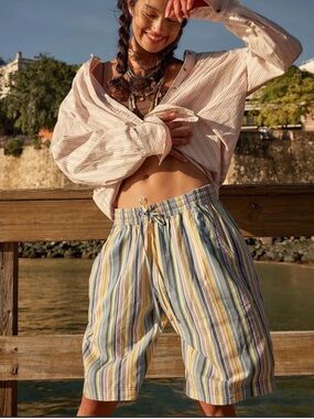 Free People Multicolor Striped Drawstring Shorts sailor sea combo